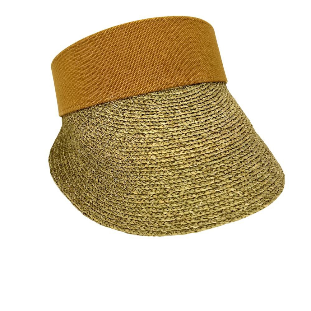 Tan + Lines by Sivan Ayla Visor Sun Hat Woven Raffia Adjustable Beach Pool